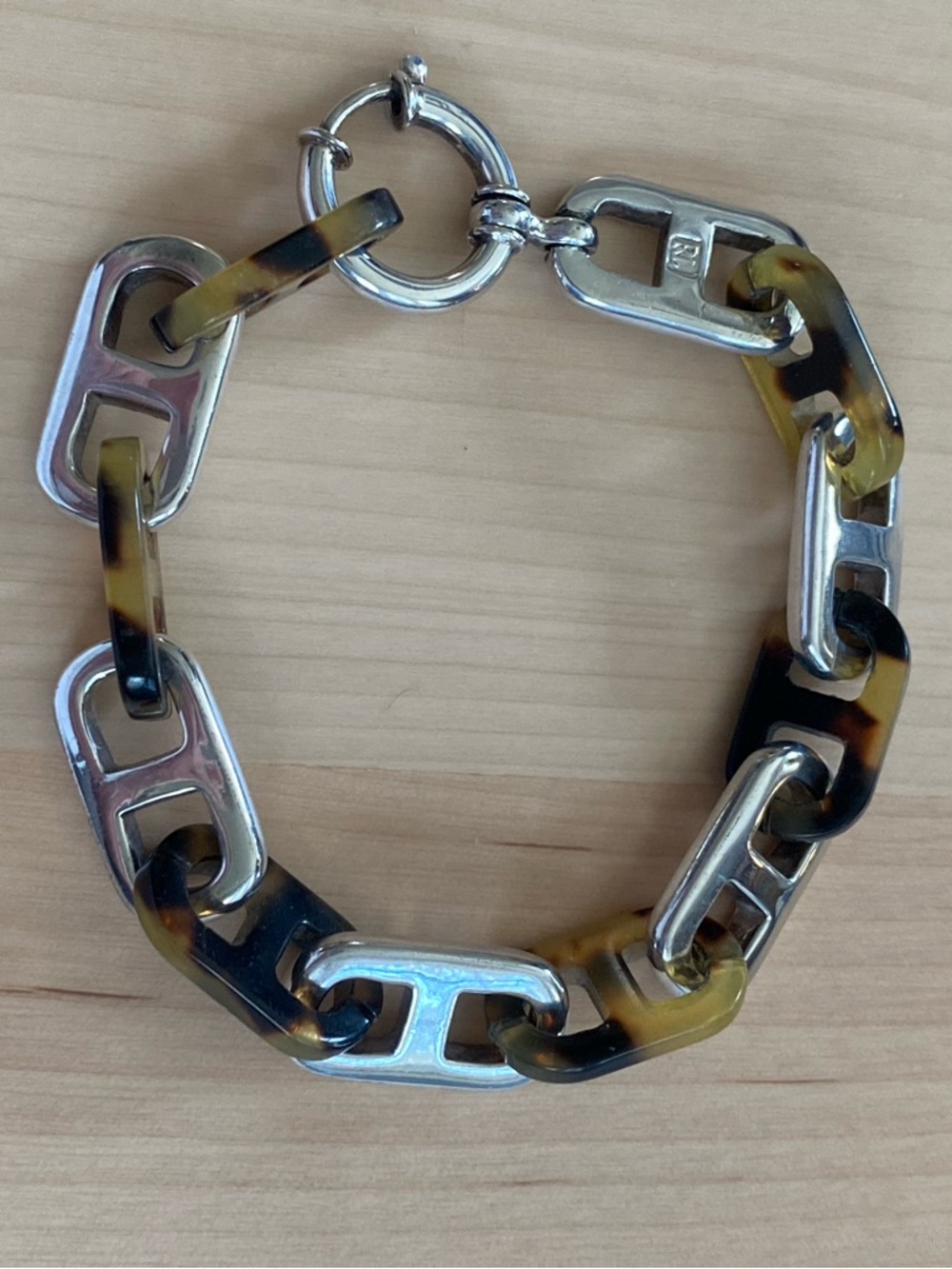 Vintage RL silver and faux tortoise link bracelet w/ spring ring clasp